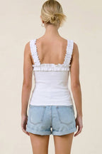 Ruffle-Trim Ribbed Tie-Front Tank
