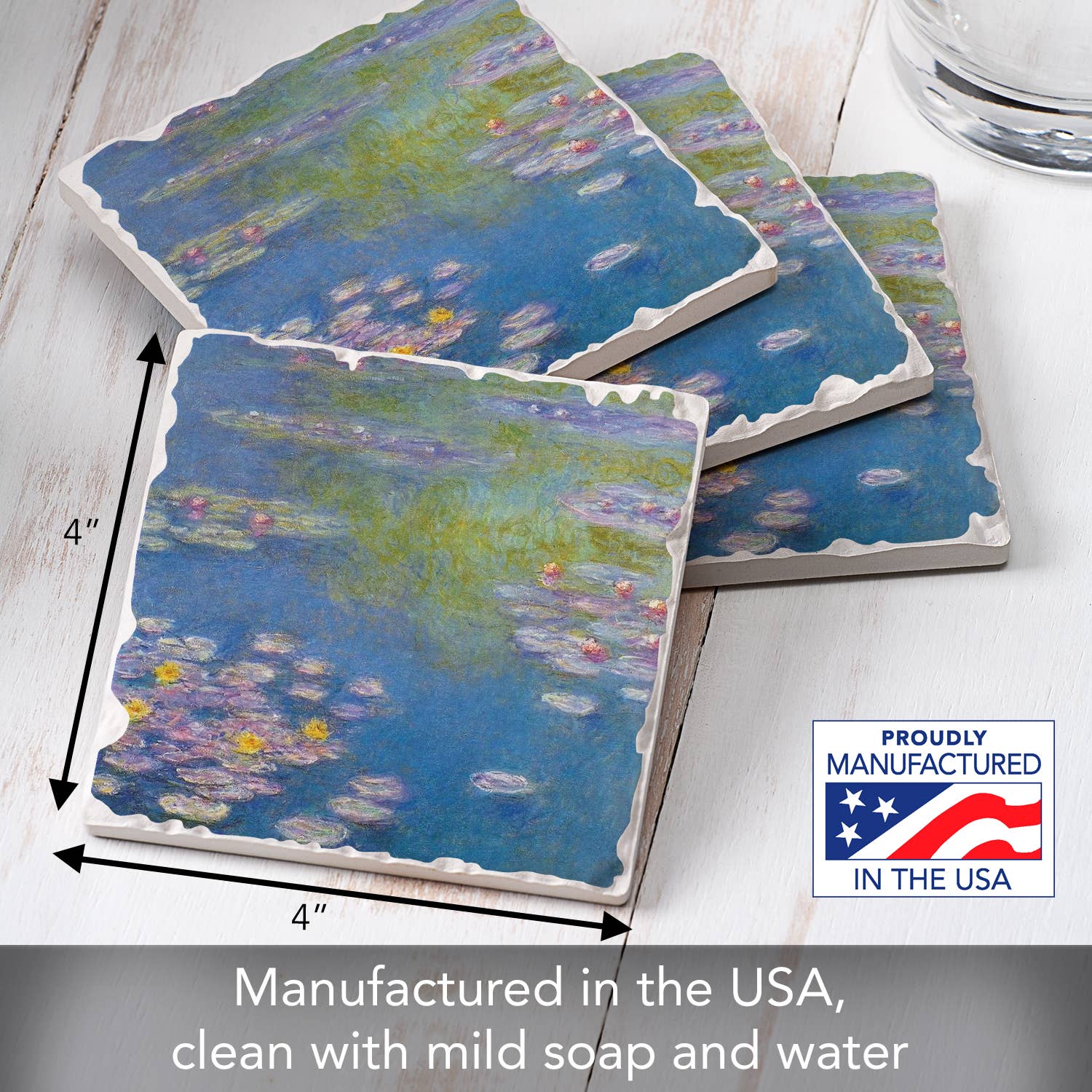 Fine Art "Monet Water Lilies" 4 Pack Tumbled Tile Coasters