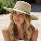 Beaded Band Shimmer Straw Wide Brim Summer Sun Hat