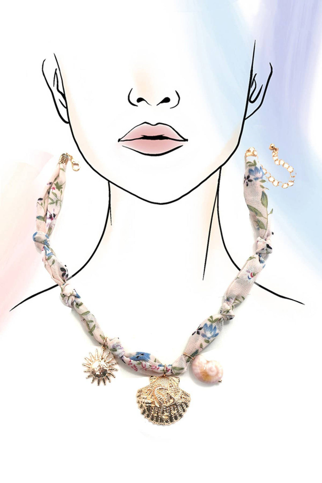 Scarf Charm Necklace - Seashell Sun