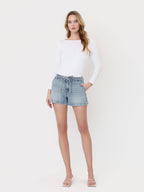 High Rise Waist Tie Denim Shorts