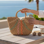 Round Top Handle Woven Tote Bag