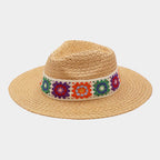 Floral Crochet Band Straw Hat