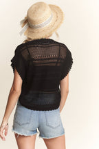 Drawstring Crochet Top Black