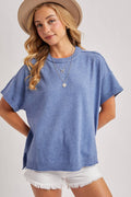 Crew Neck Knit T-Shirt Denim