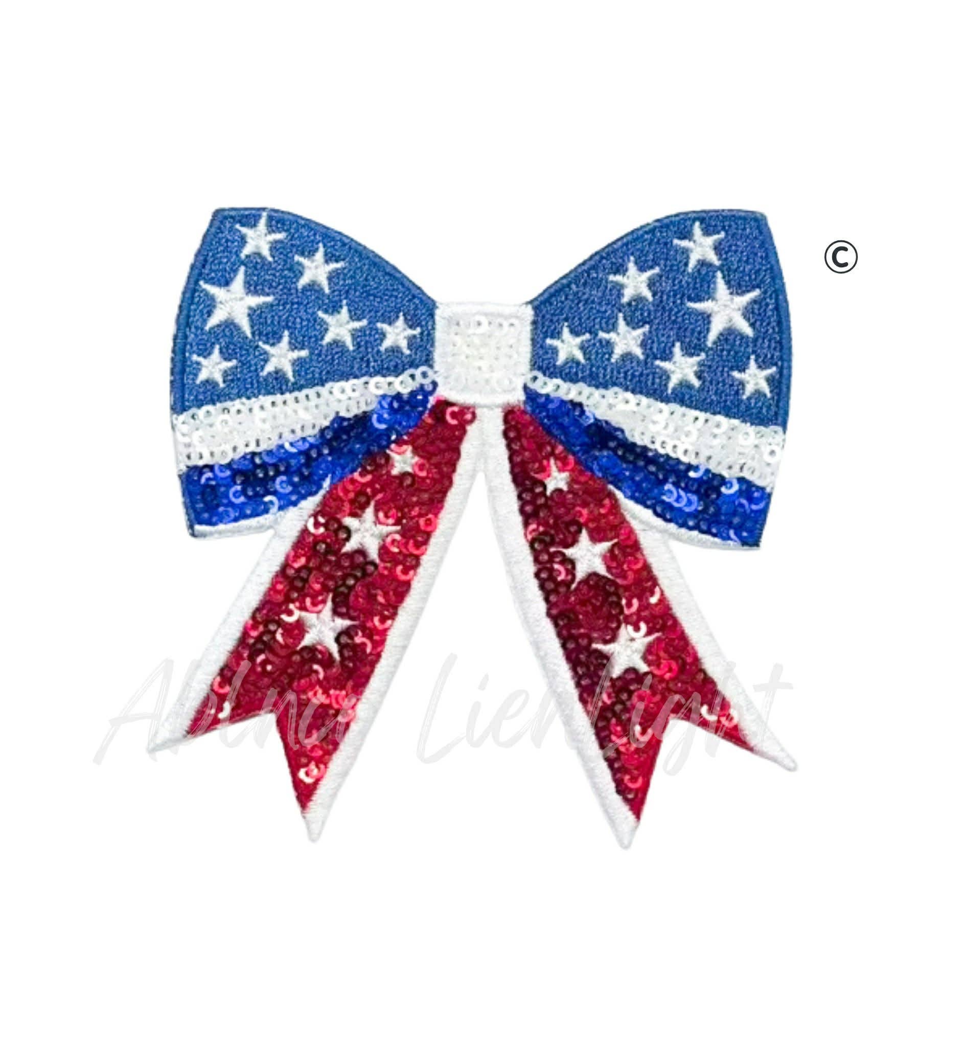 Red White Blue 4th of July Bow Sequin Patch - Small