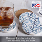 "Ocean Coral" 4 Pack Round Absorbent Stone Coasters