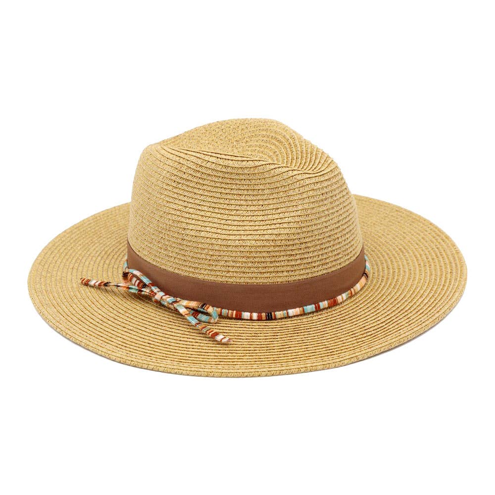 Multicolor Trim Bow Band Woven Straw Summer Fedora Hat