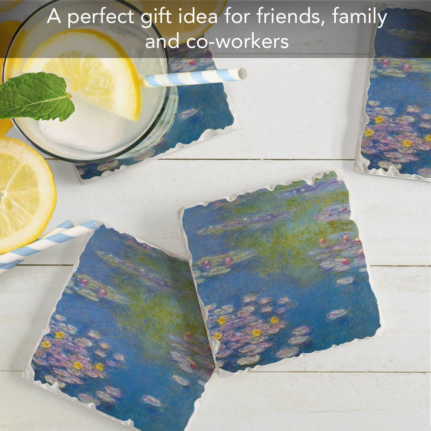 Fine Art "Monet Water Lilies" 4 Pack Tumbled Tile Coasters