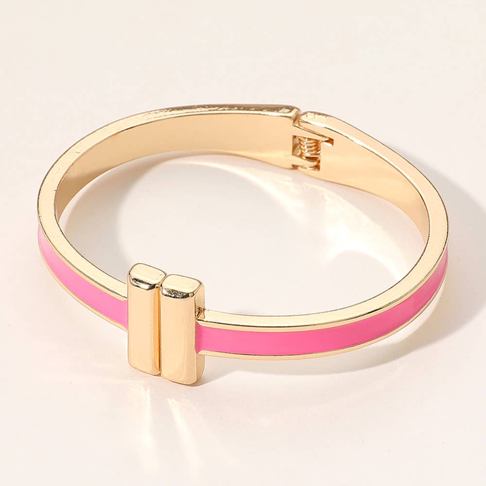 Metal Bar Tip Enamel Hinged Bangle Bracelet