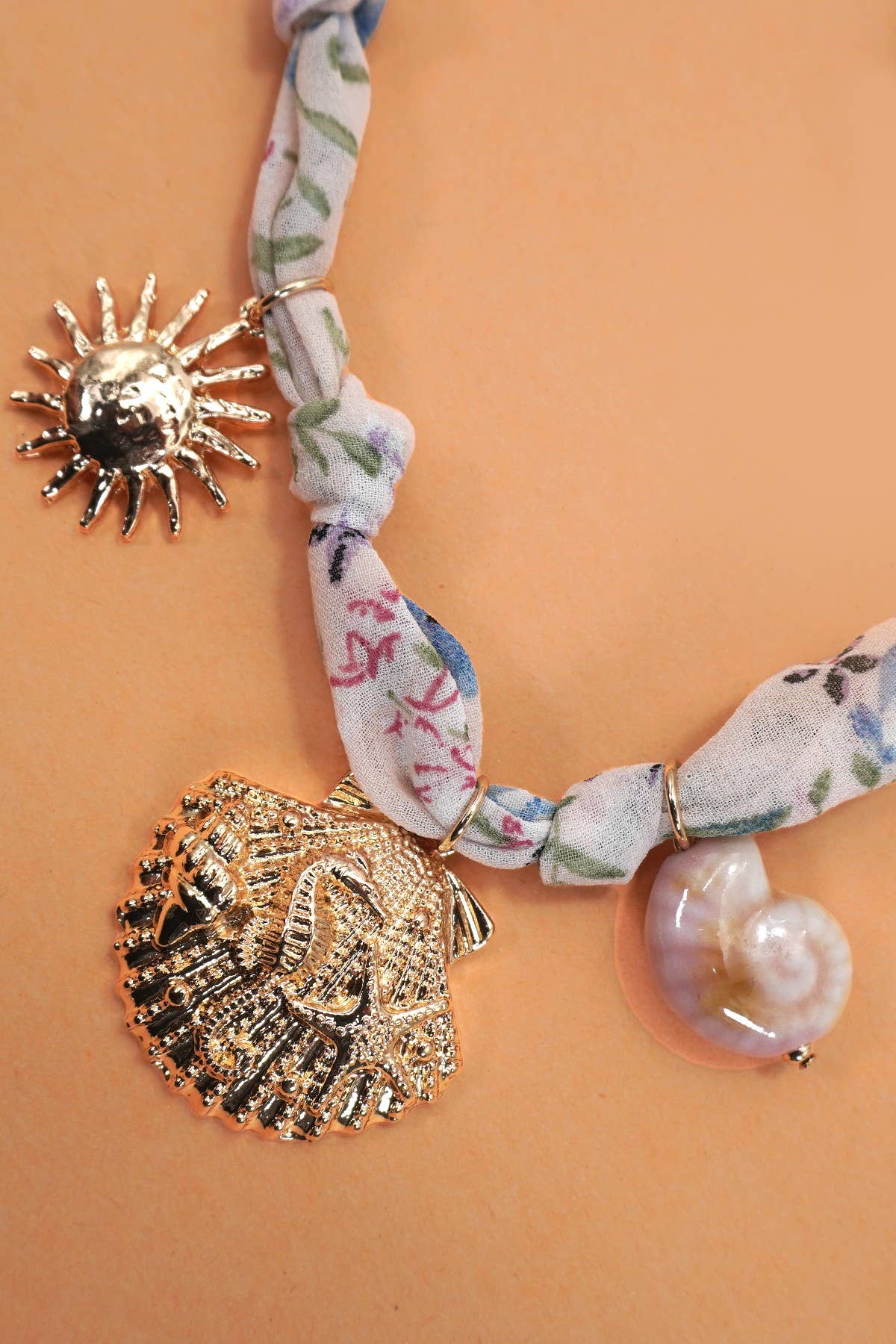 Scarf Charm Necklace - Seashell Sun