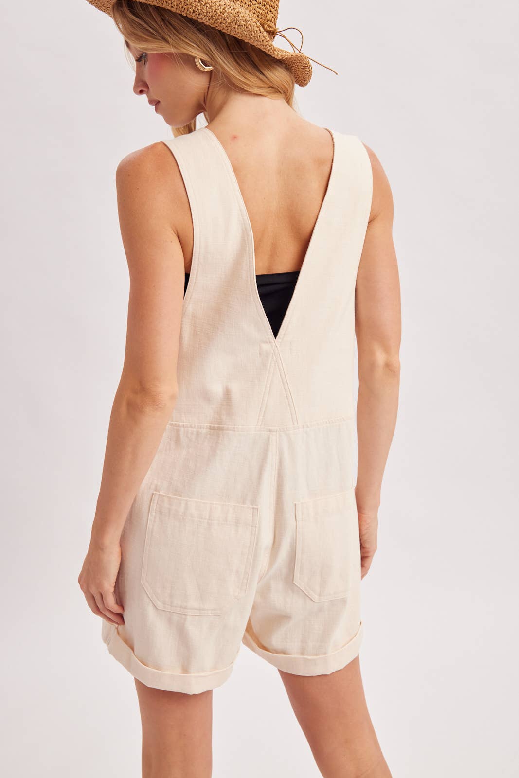 Square Neck Shortalls Ecru