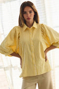 Striped Puff-sleeve Button Down Blouse