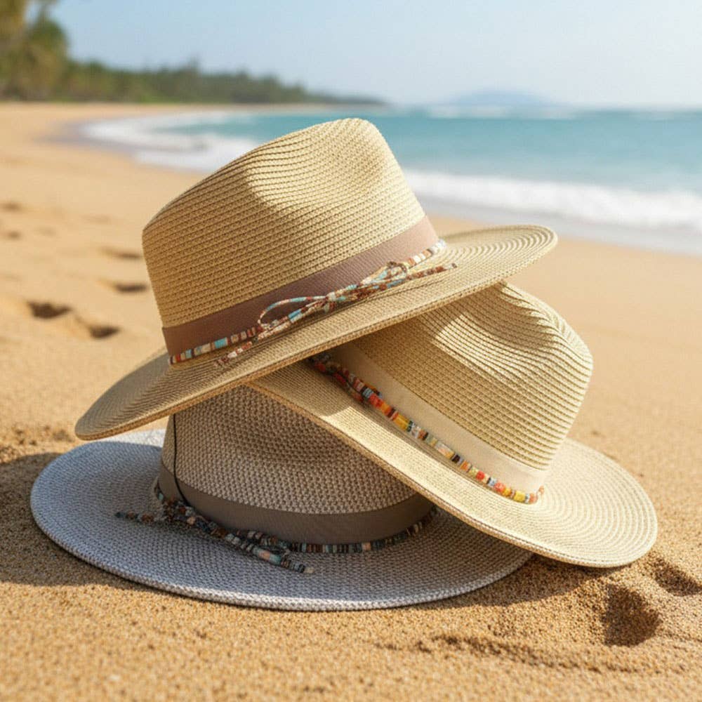 Multicolor Trim Bow Band Woven Straw Summer Fedora Hat