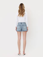 High Rise Waist Tie Denim Shorts