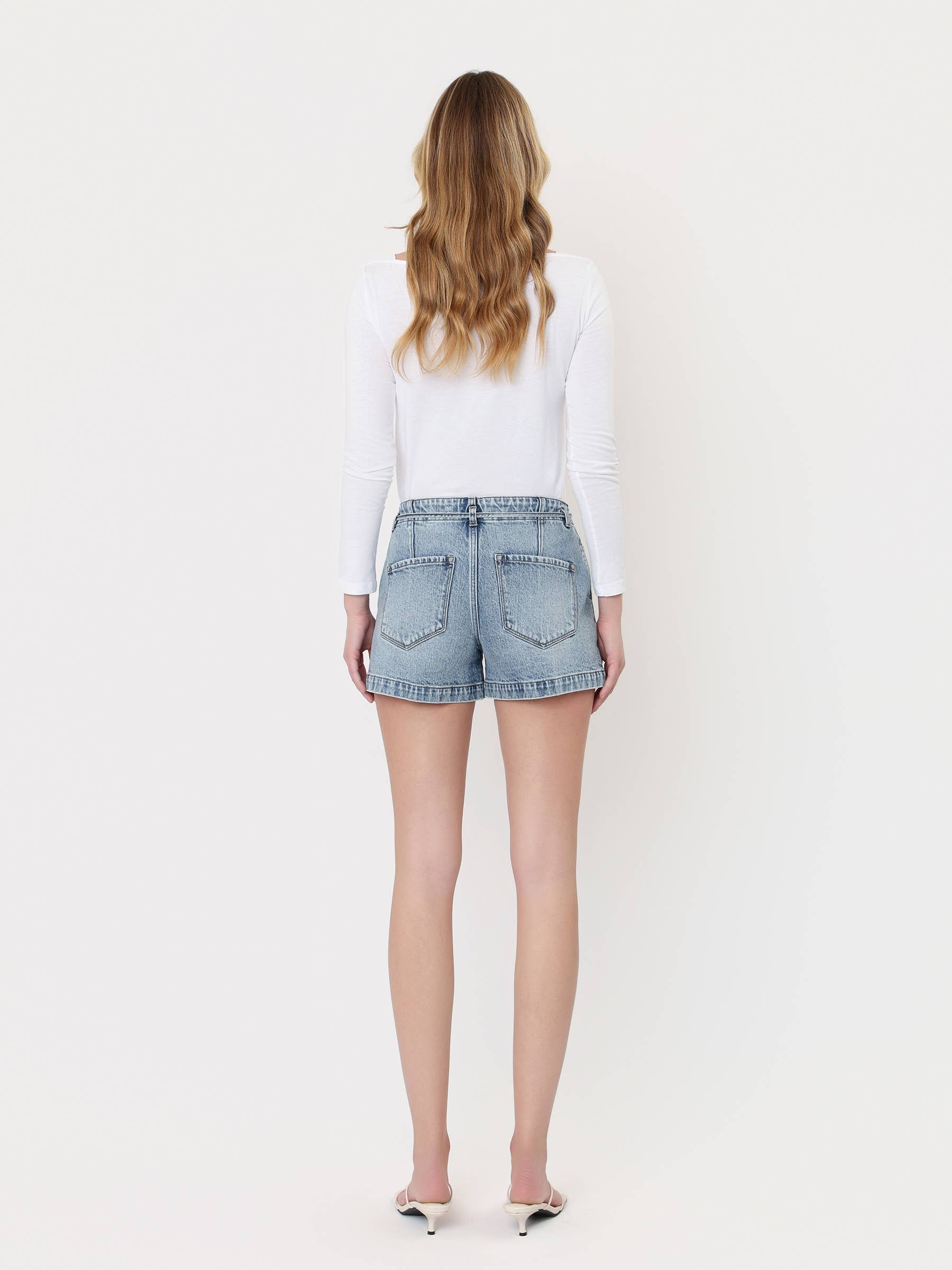 High Rise Waist Tie Denim Shorts