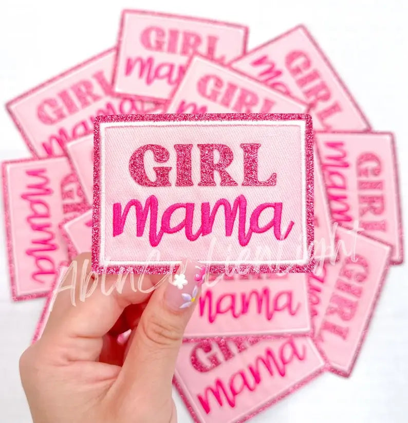 Girl mama pink glitter embroidery hat patch iron on 