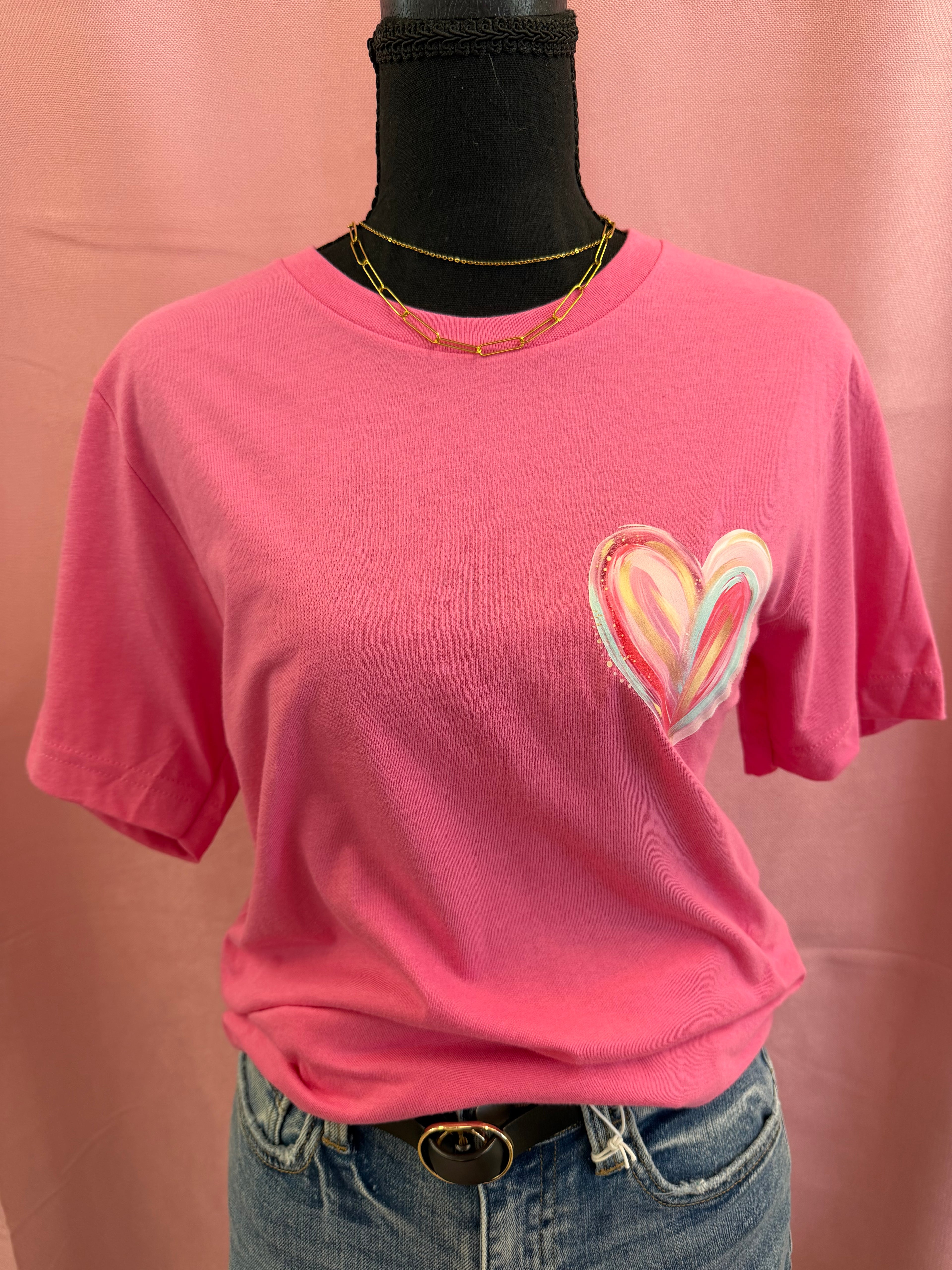 Brushstroke Heart T-Shirt Charity Pink