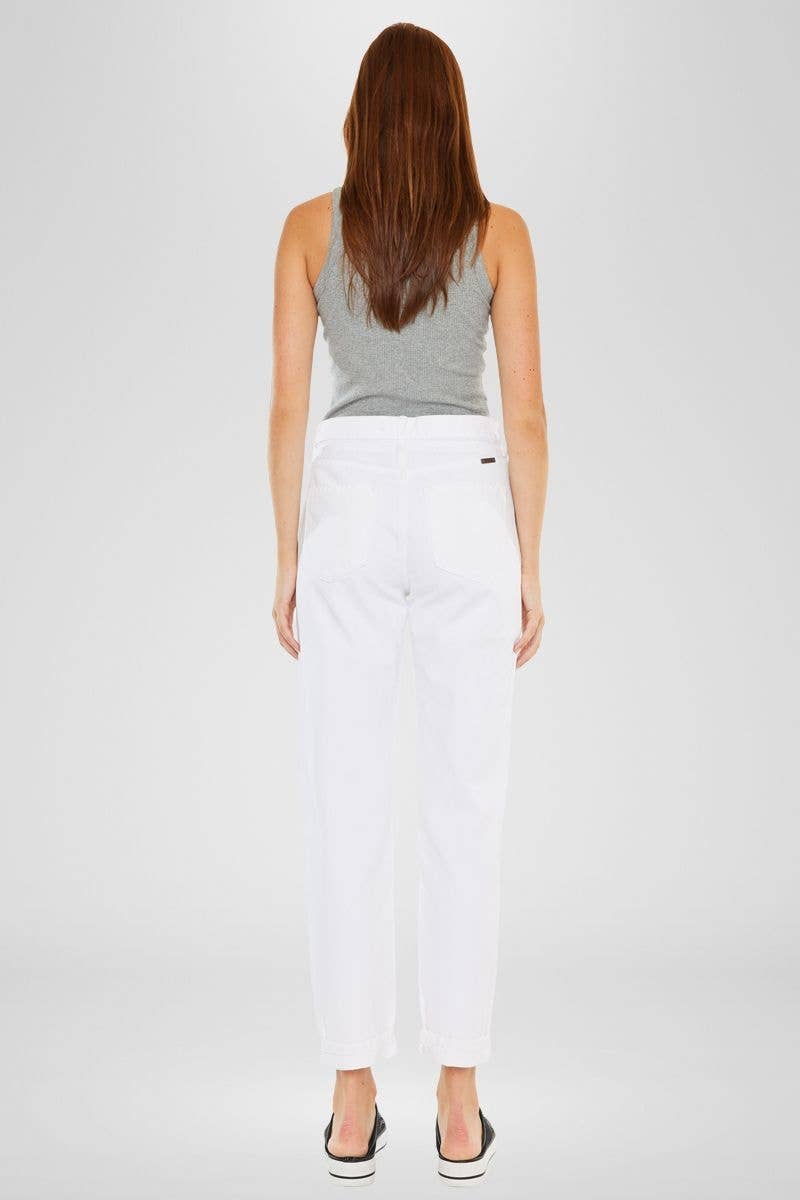 Slouch Fit Drawstring White Denim Jeans