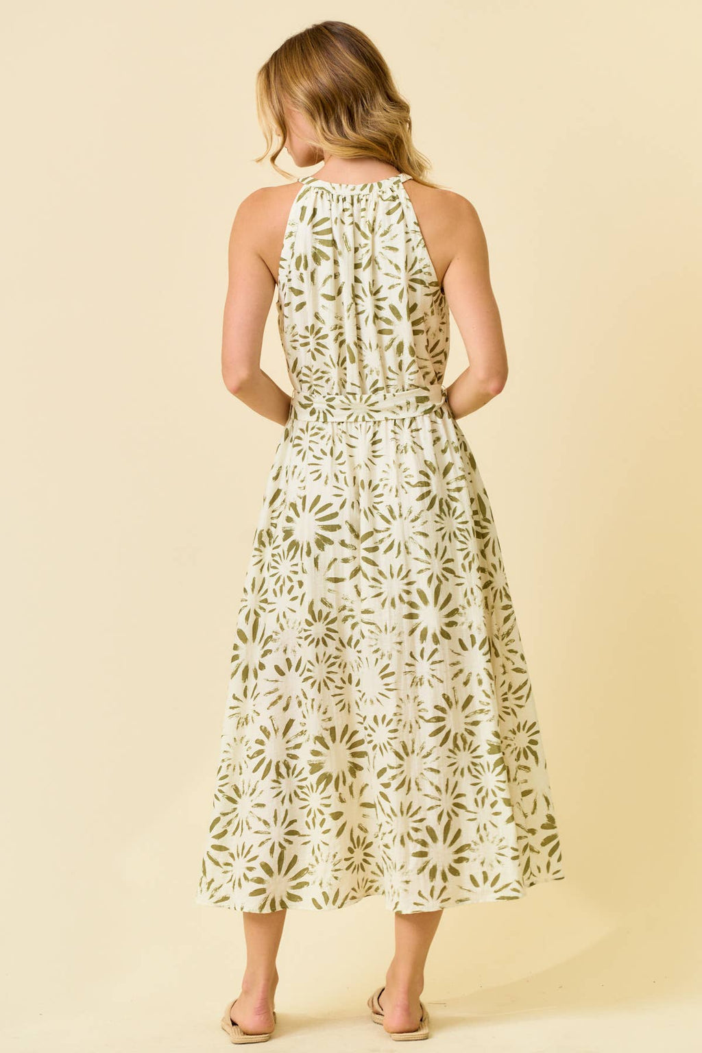 Abstract Floral Halter Tank Midi Dress