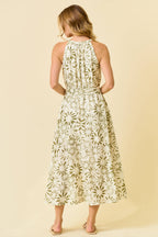 Abstract Floral Halter Tank Midi Dress