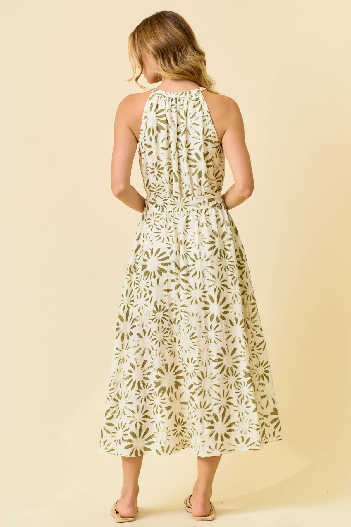 Abstract Floral Halter Tank Midi Dress