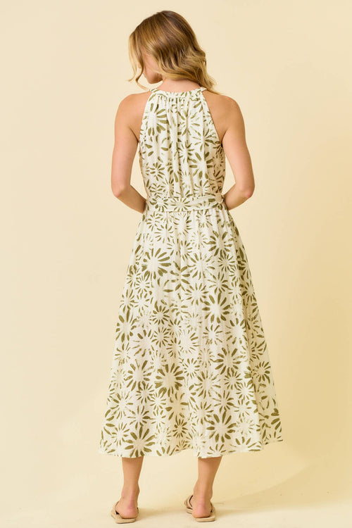 Abstract Floral Halter Tank Midi Dress