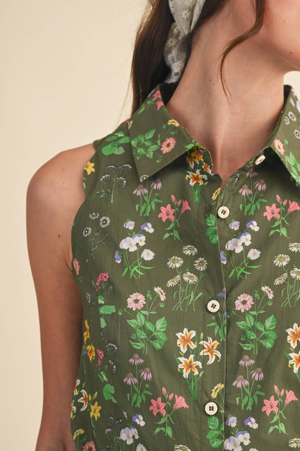 Floral Print Scalloped Edge Button Down Romper