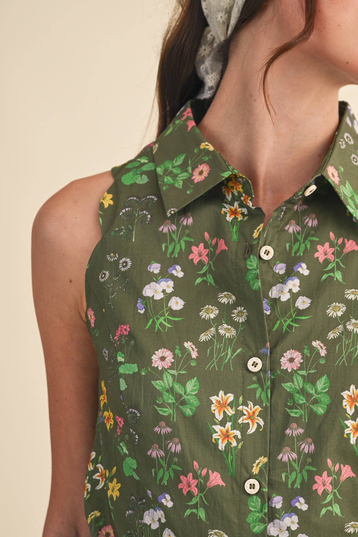 Floral Print Scalloped Edge Button Down Romper