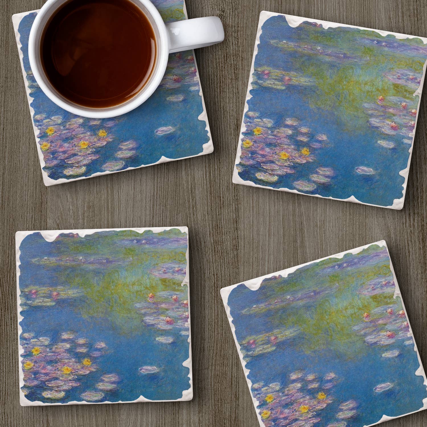 Fine Art "Monet Water Lilies" 4 Pack Tumbled Tile Coasters