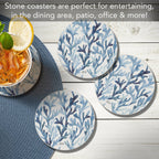 "Ocean Coral" 4 Pack Round Absorbent Stone Coasters