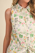Floral Print Scalloped Edge Button Down Romper