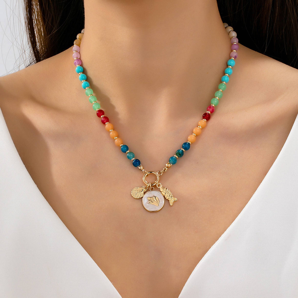 Rainbow Beaded Nautical Charm Necklace