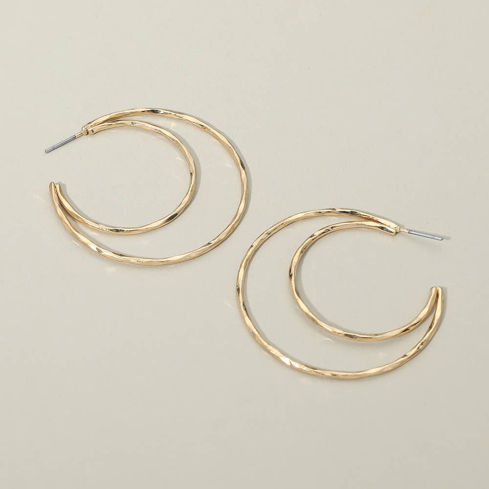 Hammered Metal Open Crescent Hoop Earrings