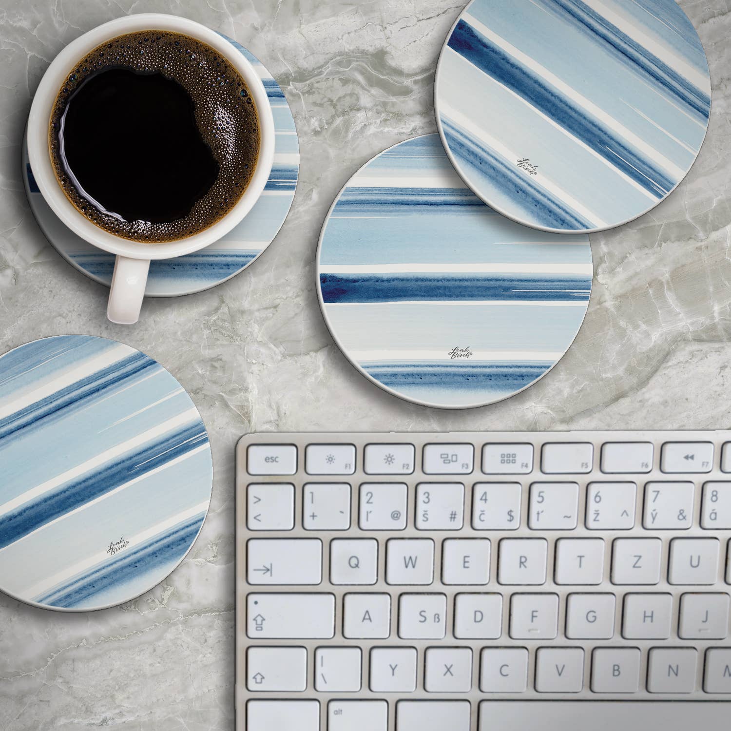 "Ocean Tides" 4 Pack Round Absorbent Stone Coasters