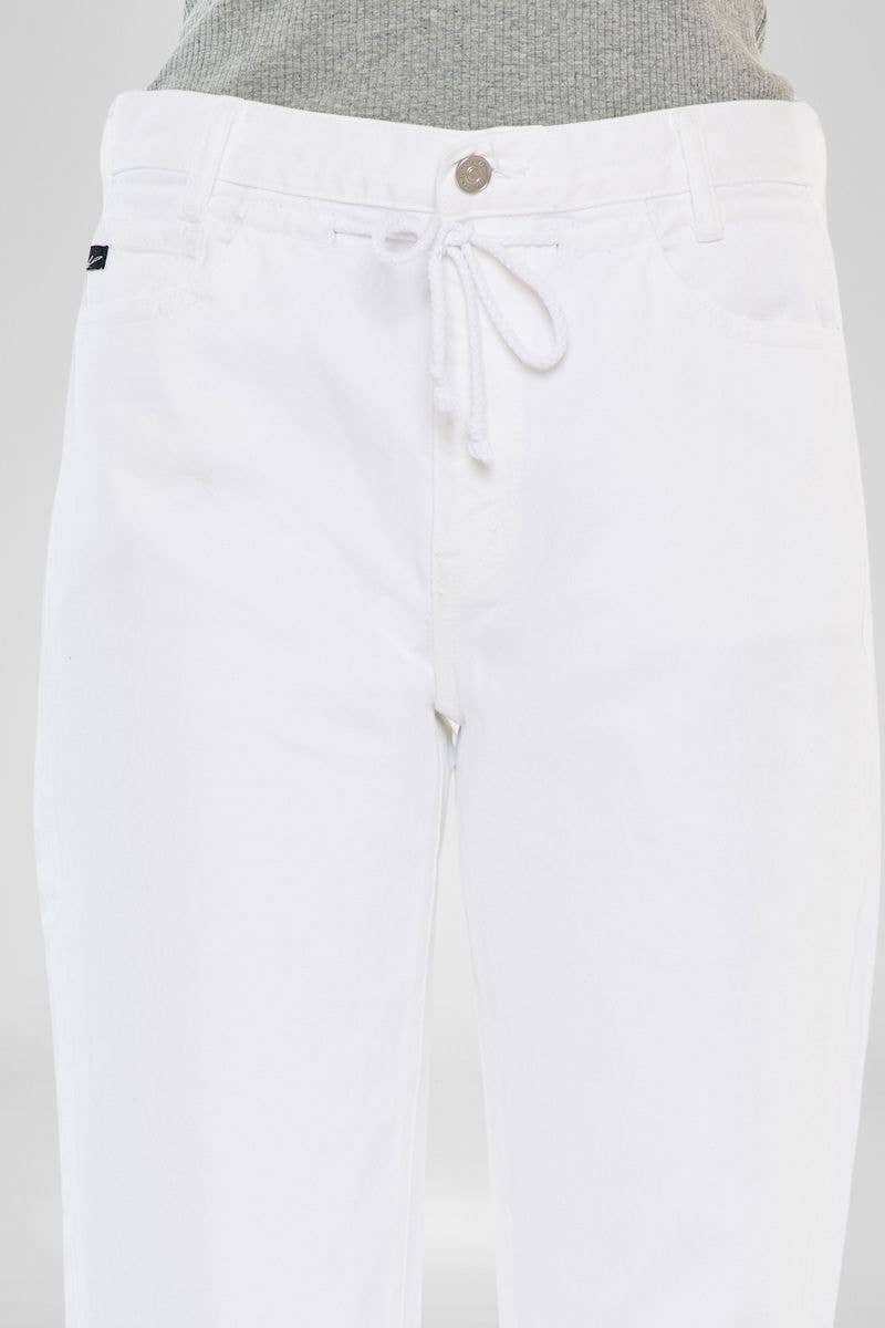 Slouch Fit Drawstring White Denim Jeans