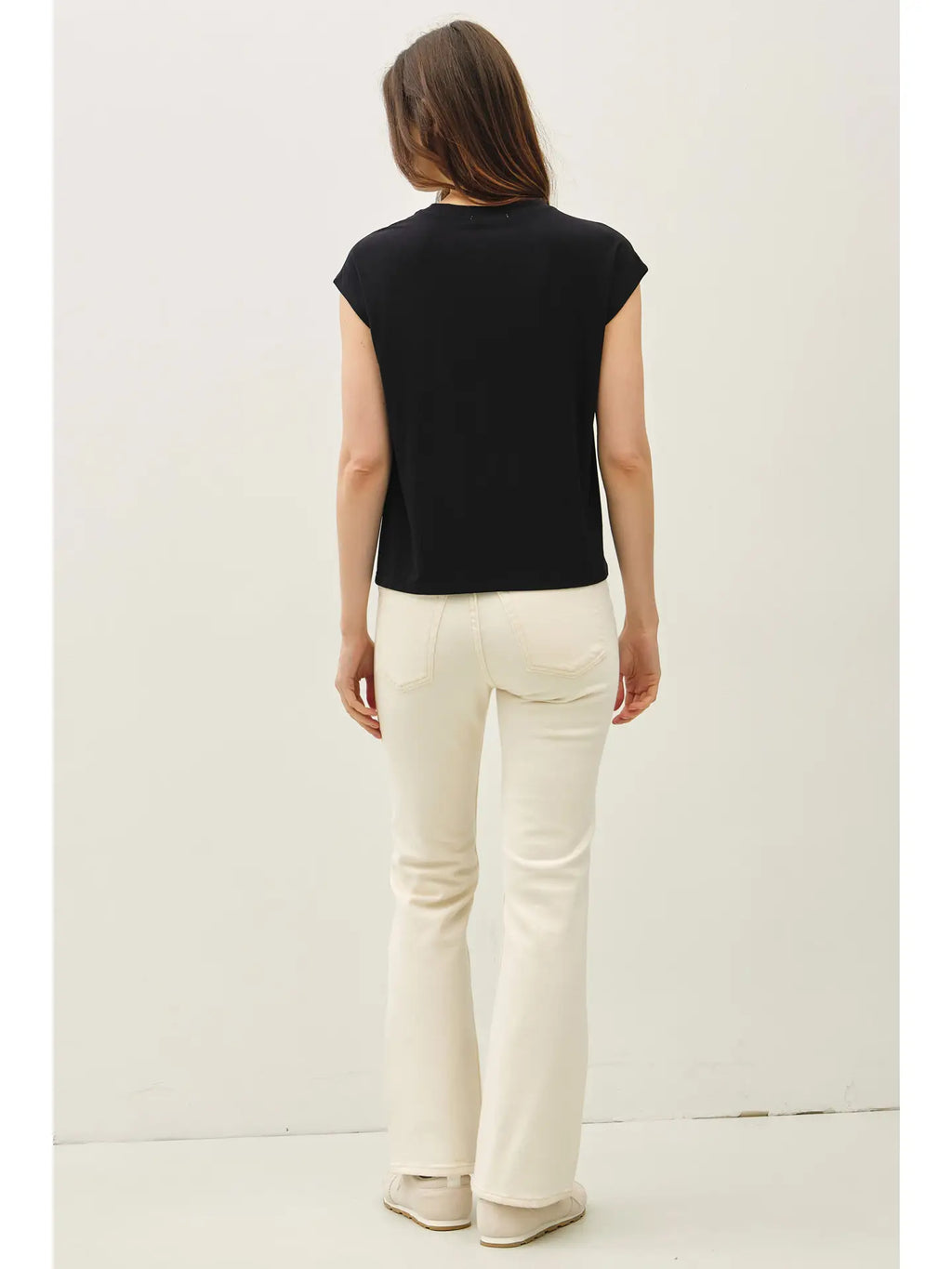 Bamboo Modal Cap Sleeve Basic Round Neck Top Black