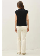 Bamboo Modal Cap Sleeve Basic Round Neck Top Black