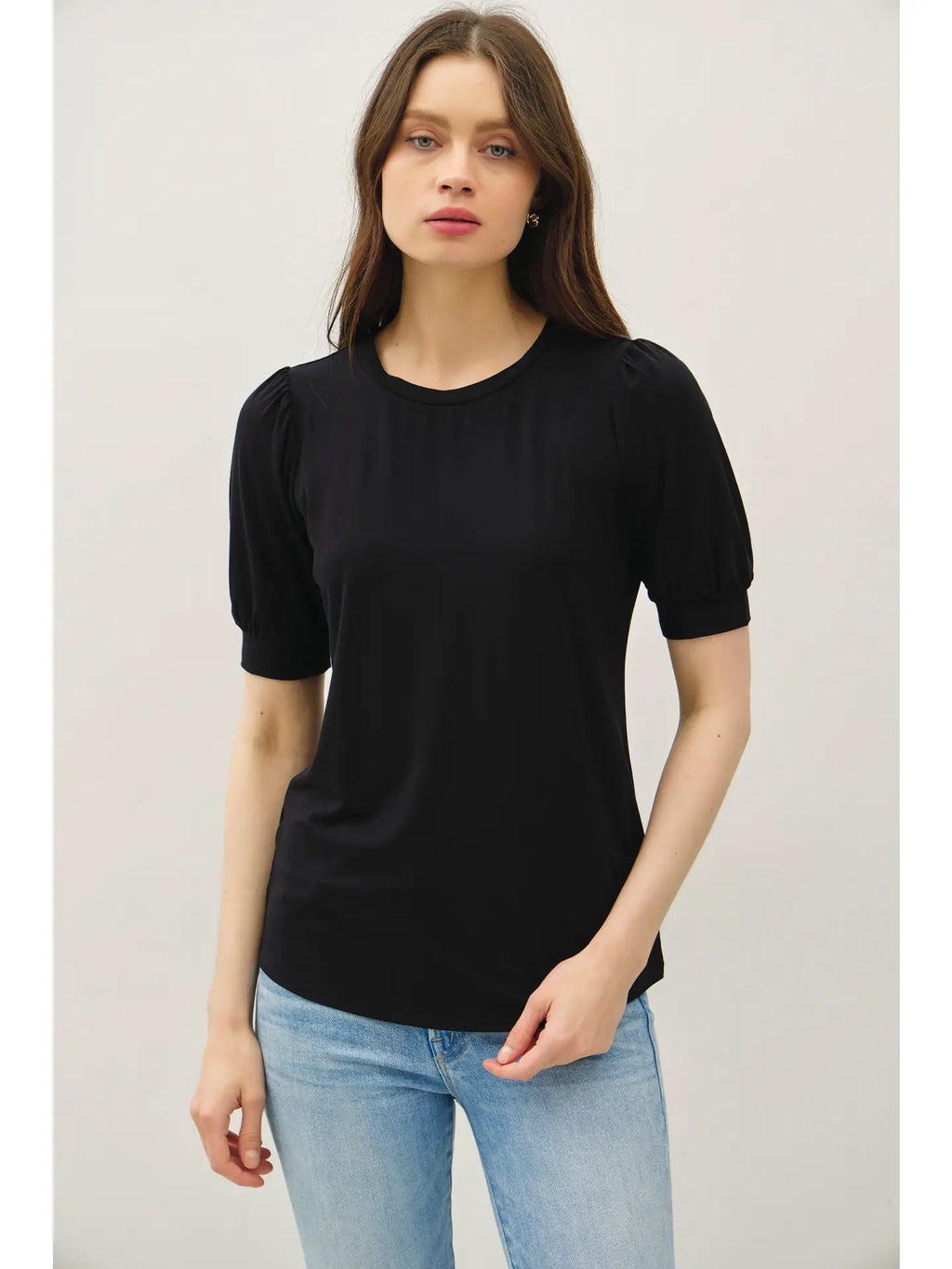 Bamboo/Modal Ultra Soft Volume Sleeve Basic Top Black