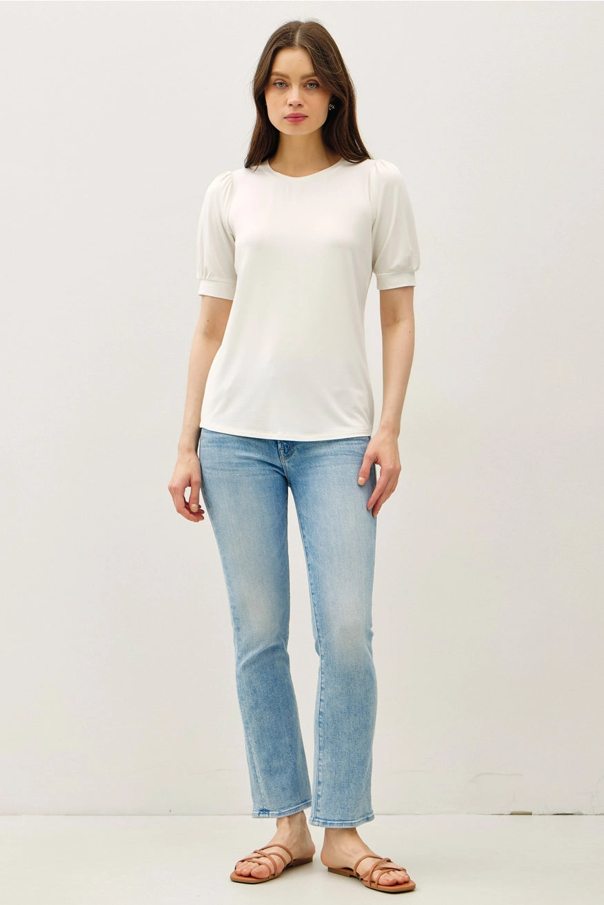 Bamboo/Modal Ultra Soft Volume Sleeve Basic Top White