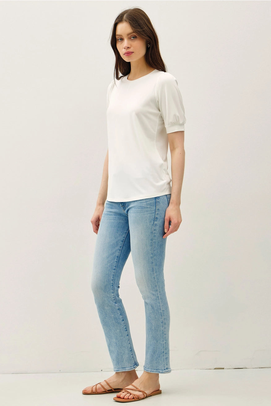Bamboo/Modal Ultra Soft Volume Sleeve Basic Top White