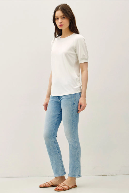 Bamboo/Modal Ultra Soft Volume Sleeve Basic Top White