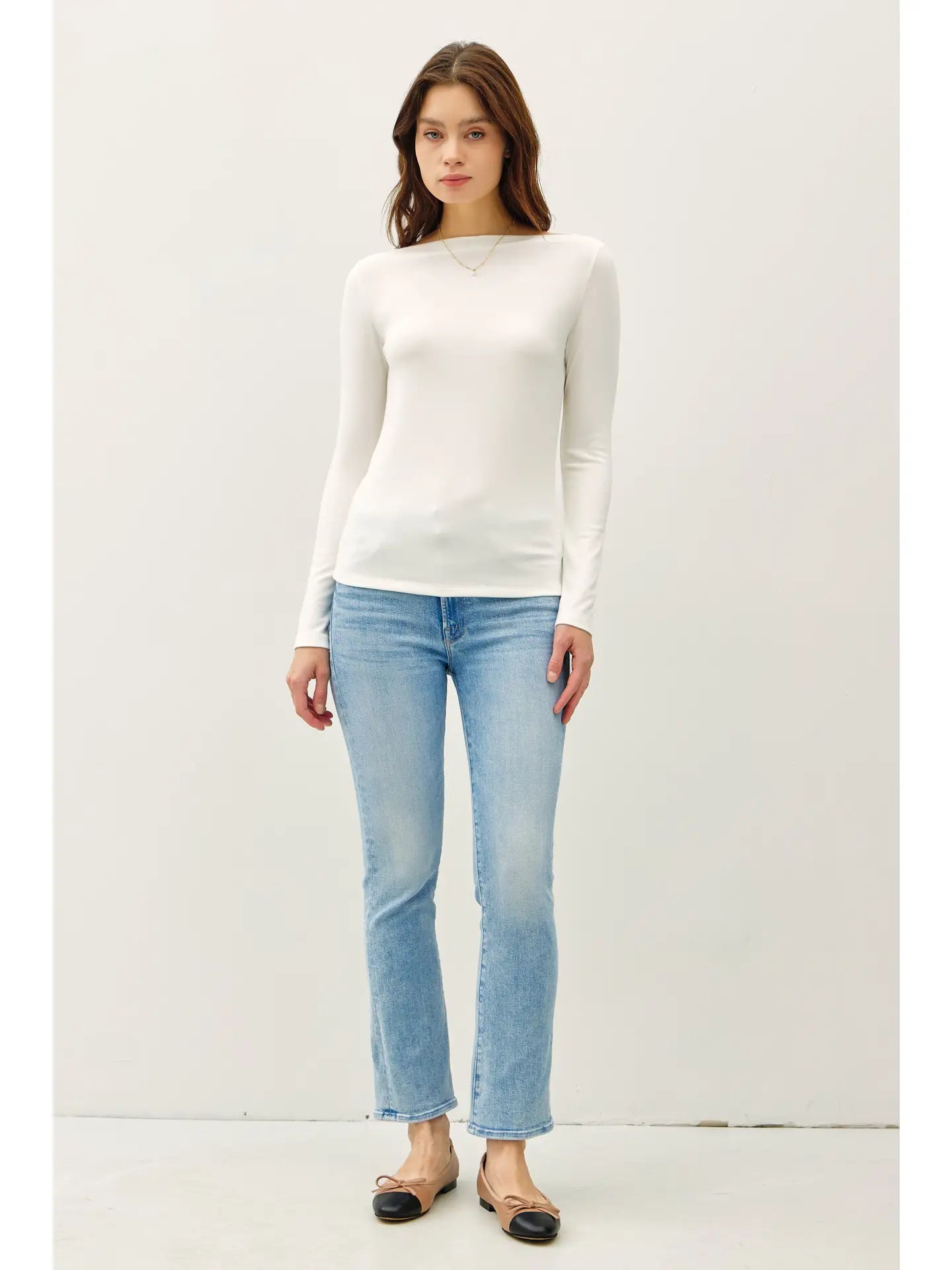 Basic Boat Neck Long Sleeve Knit Top