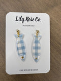 Blue Gingham Fish Earrings