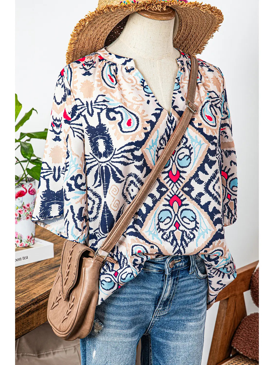 Boho Abstract Half Sleeve Blouse