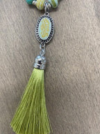 Botanical Green Handmade Bead Necklace with Tassel