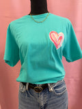 Brushstroke Heart T-Shirt Teal