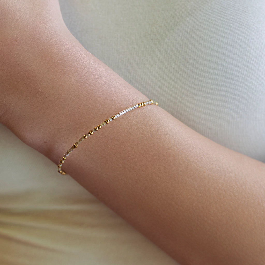 Confetti Beaded Bangle Smoky Quartz, Stacking Bracelet