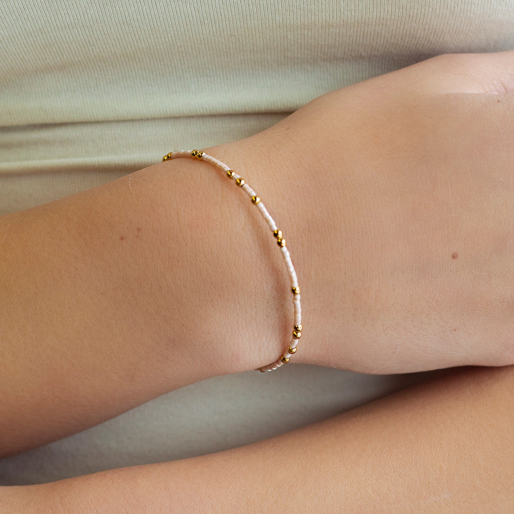 Confetti Beaded Bangle Champagne, Delicate Stacking Bracelet