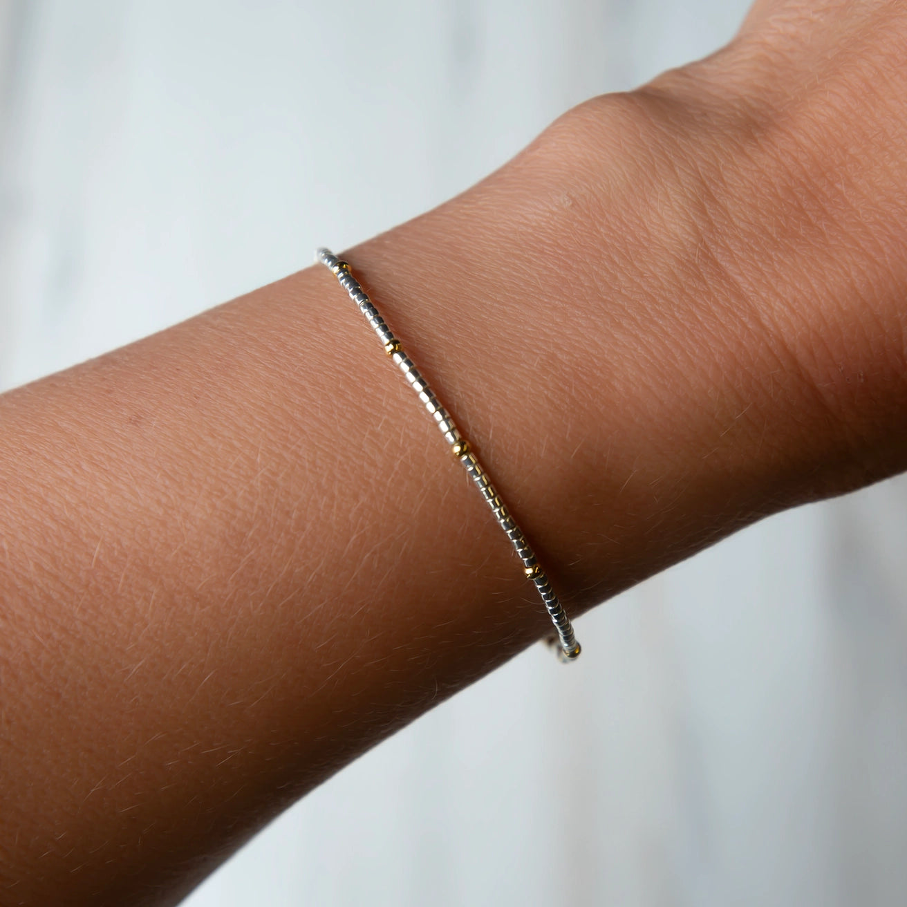 Confetti Beaded Bangle Silver, Delicate Stacking Bracelet